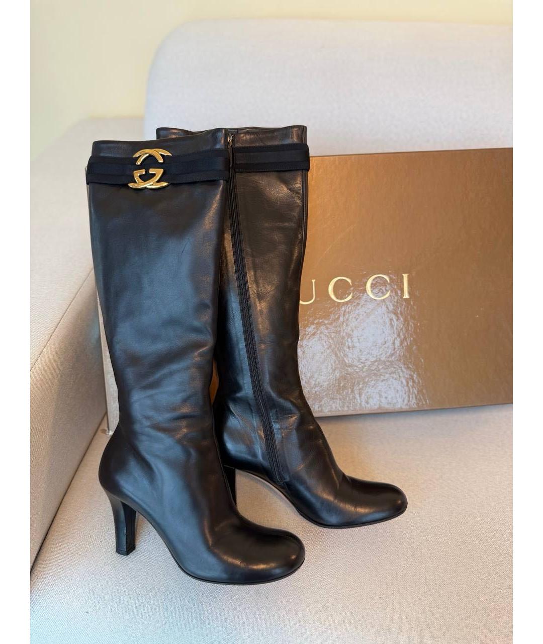 GUCCI Черные кожаные сапоги, фото 2