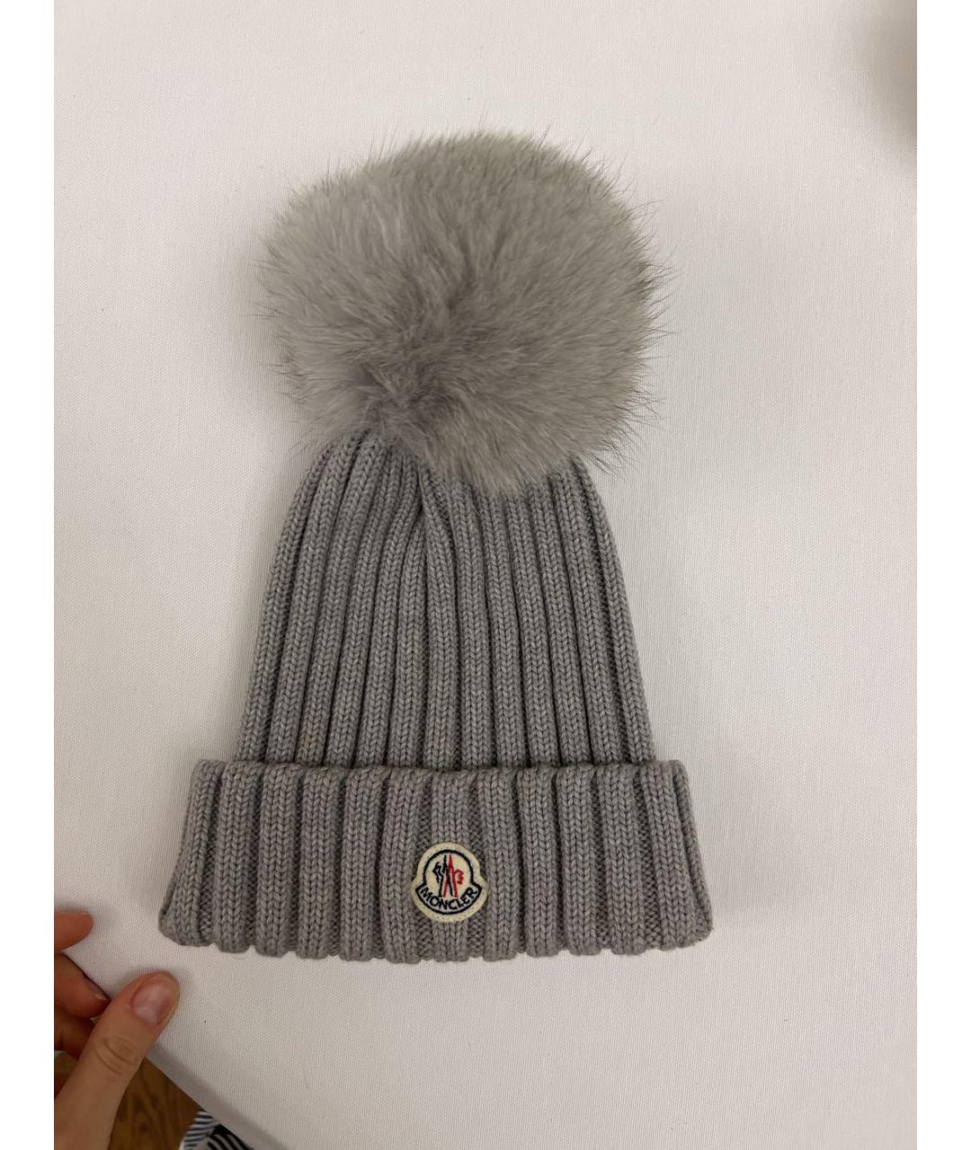 MONCLER Серая шерстяная шапка, фото 6