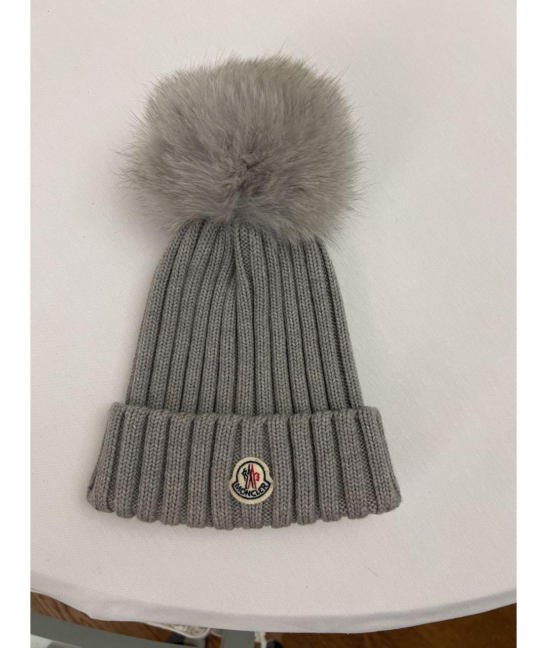 MONCLER Серая шерстяная шапка, фото 2