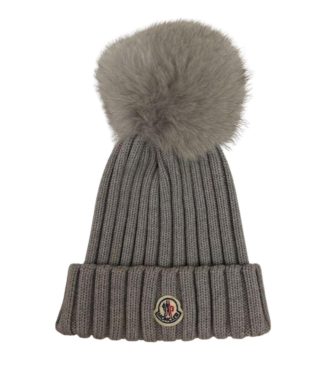 MONCLER Серая шерстяная шапка, фото 1