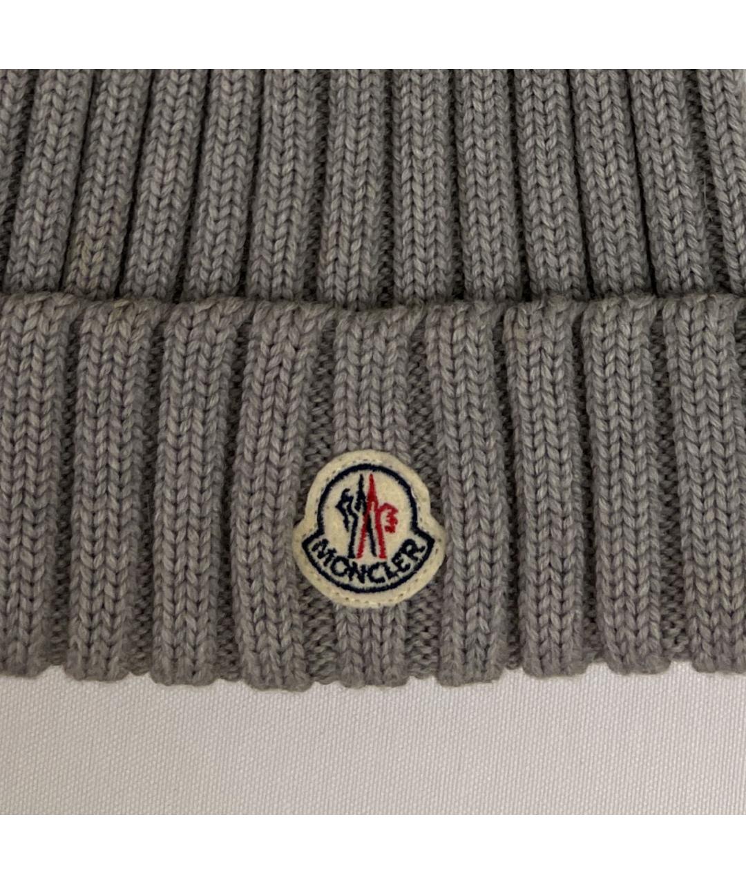MONCLER Серая шерстяная шапка, фото 3