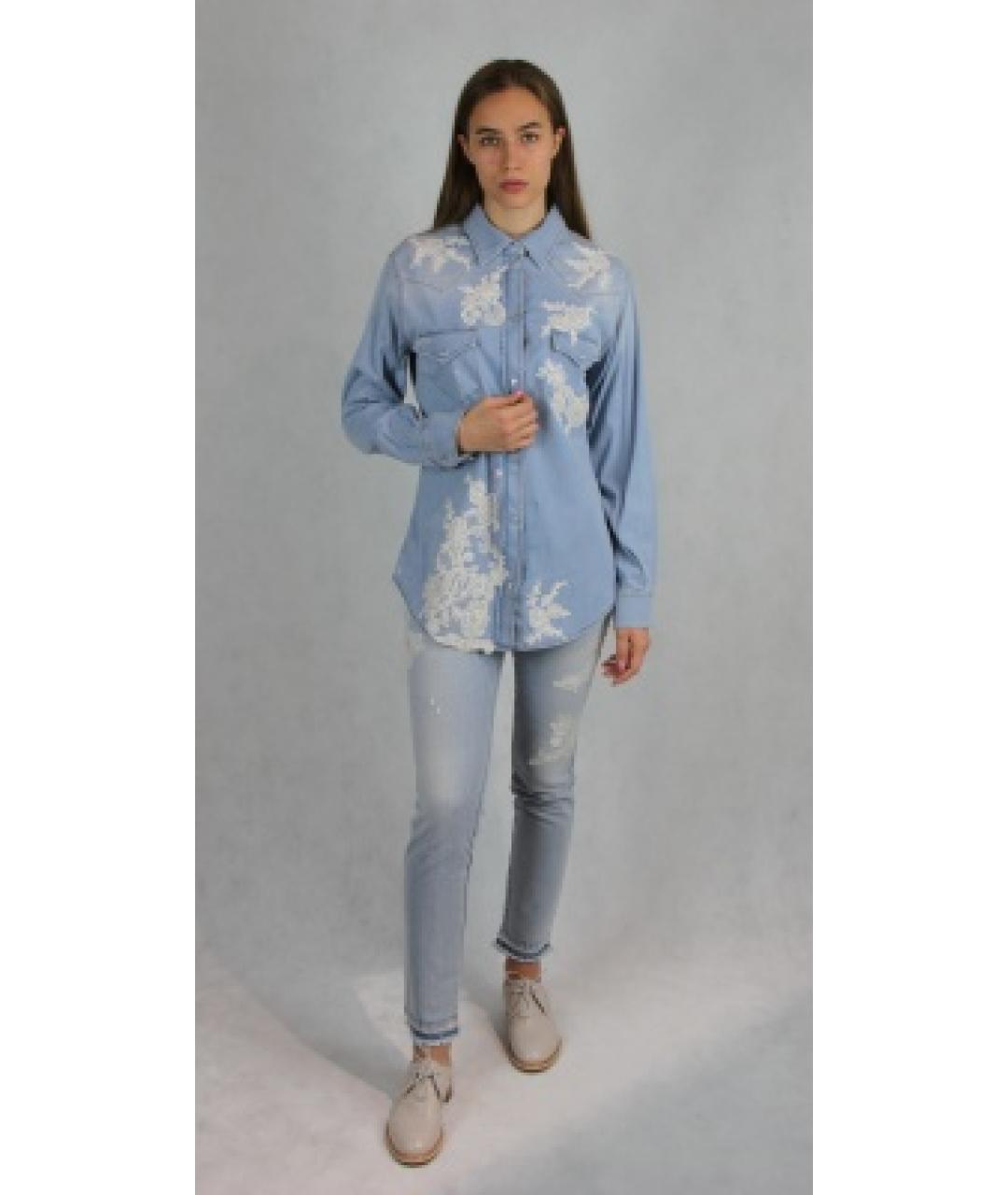 ERMANNO SCERVINO Голубые хлопковые джинсы слим, фото 3
