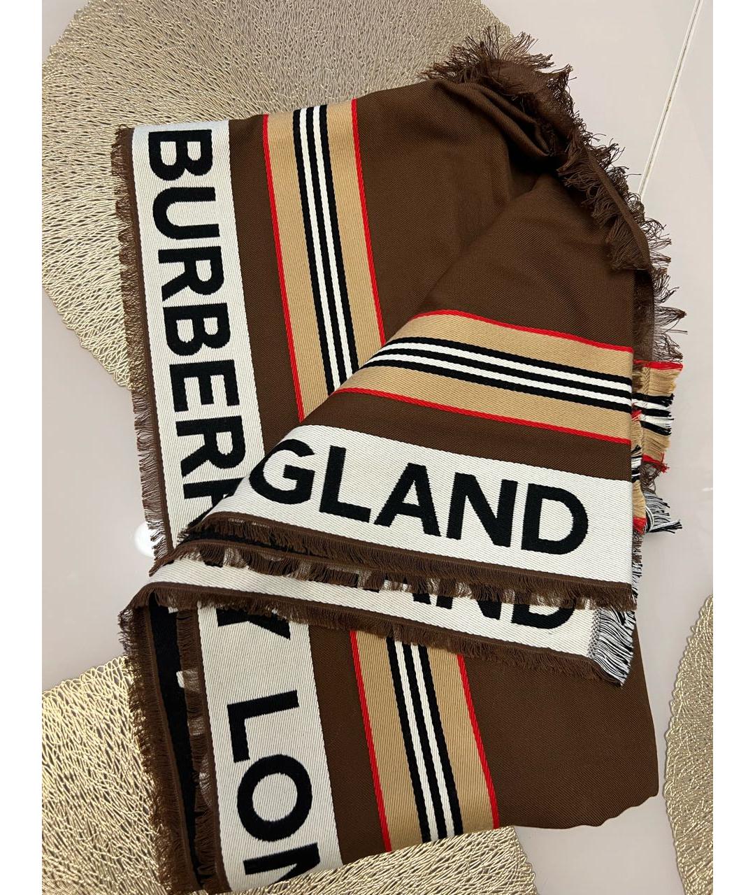 BURBERRY Коричневый шерстяной шарф, фото 2