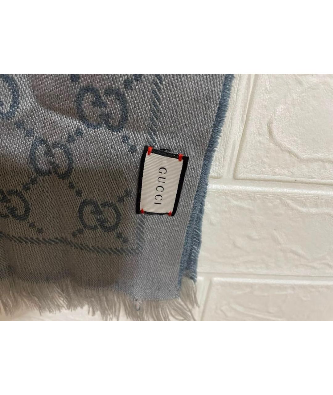 GUCCI Голубой шерстяной шарф, фото 4