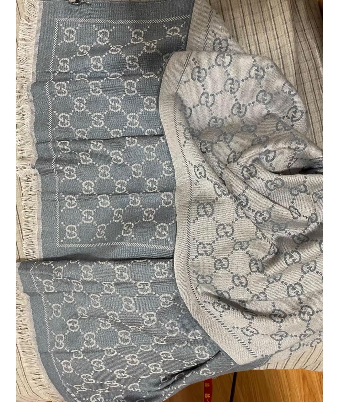GUCCI Голубой шерстяной шарф, фото 2