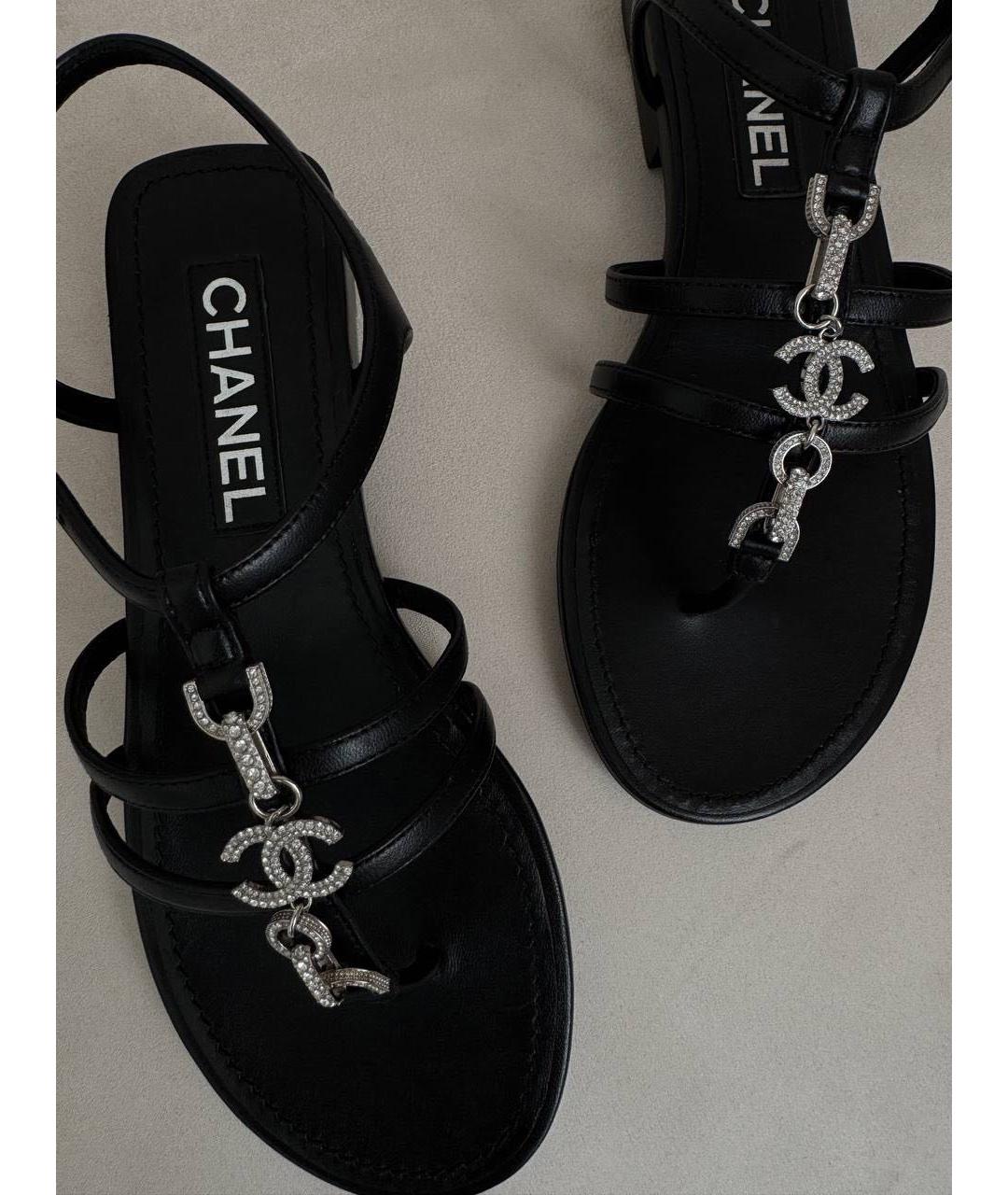 CHANEL Черные кожаные сандалии, фото 3