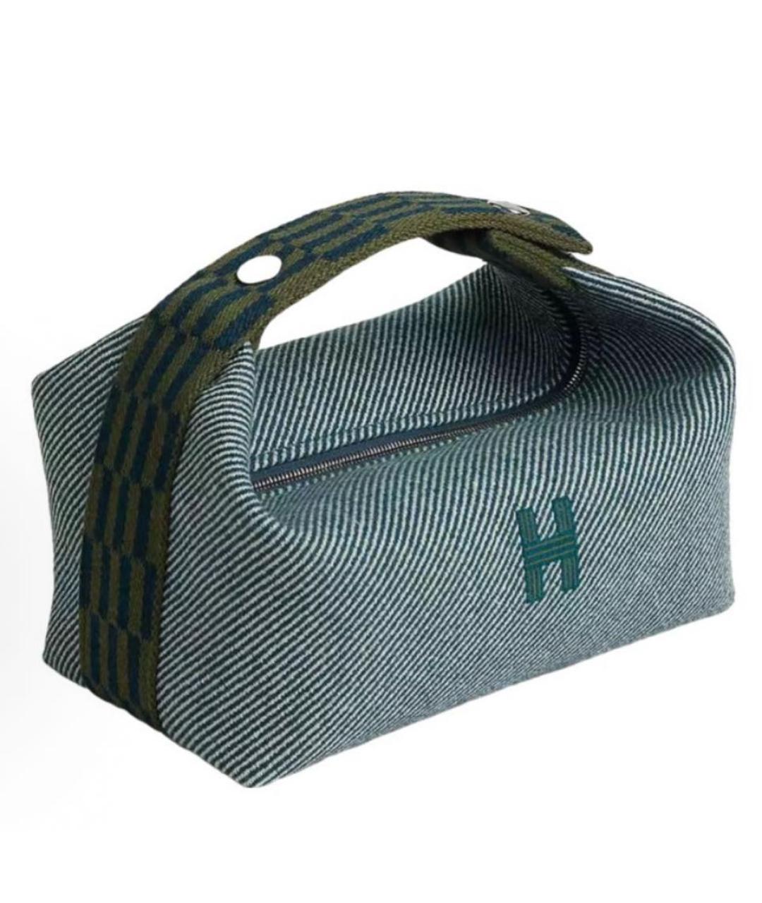 HERMES Бирюзовая тканевая косметичка, фото 7