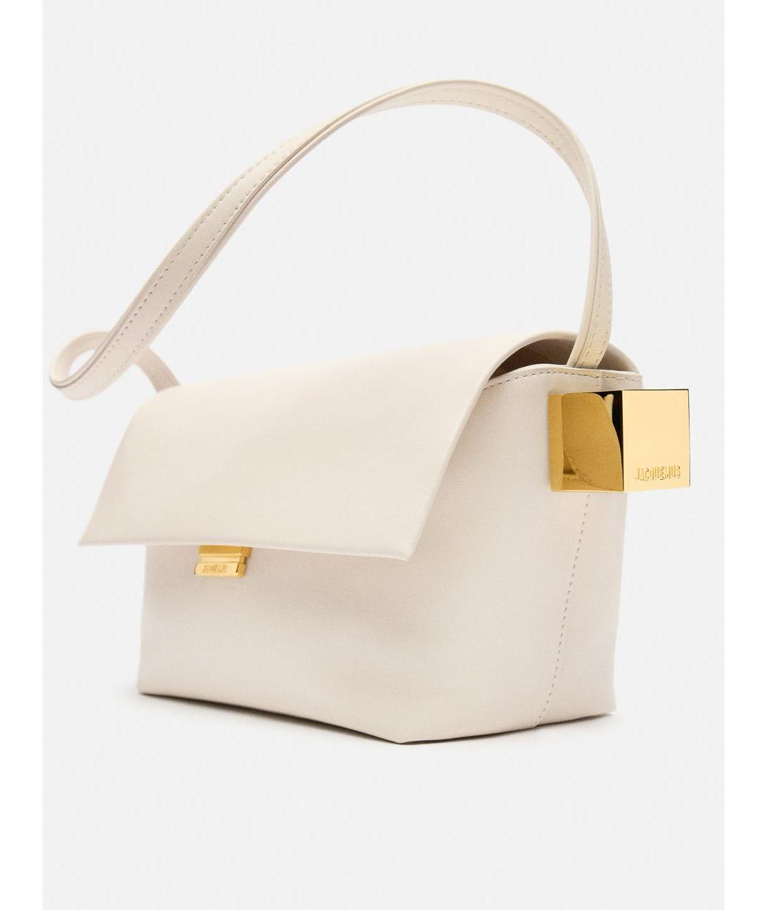 JACQUEMUS Бежевая кожаная сумка с короткими ручками, фото 4