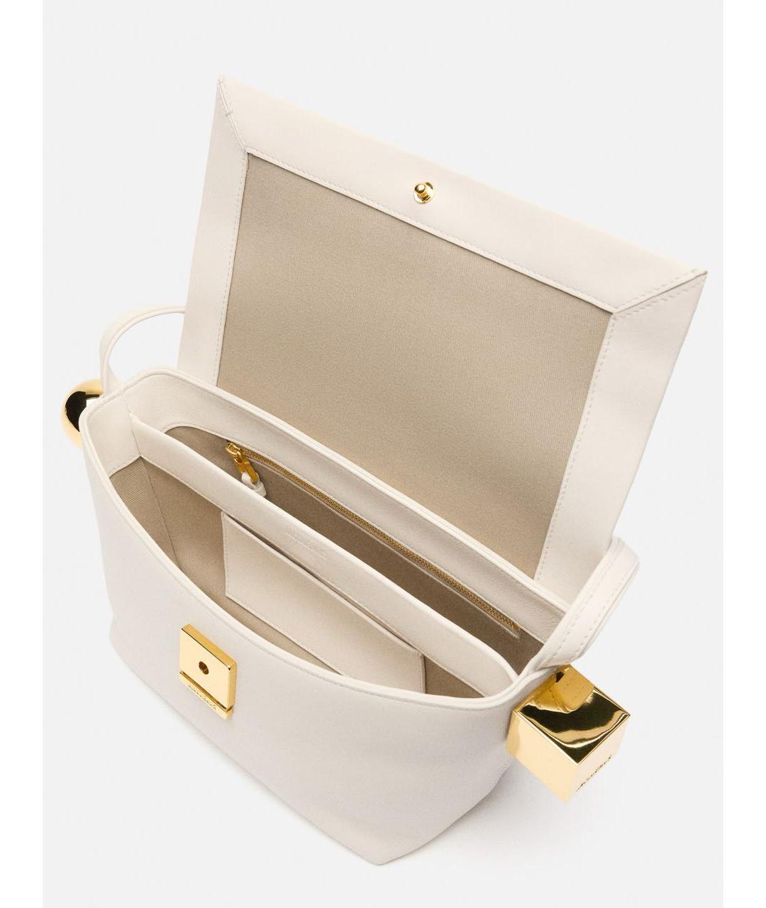 JACQUEMUS Бежевая кожаная сумка с короткими ручками, фото 5