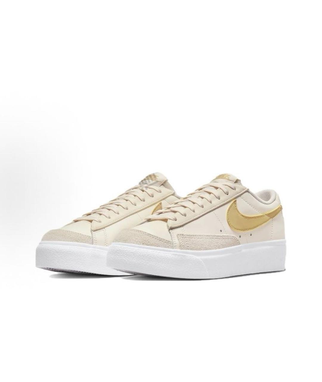 NIKE Бежевые кожаные низкие кроссовки / кеды, фото 3