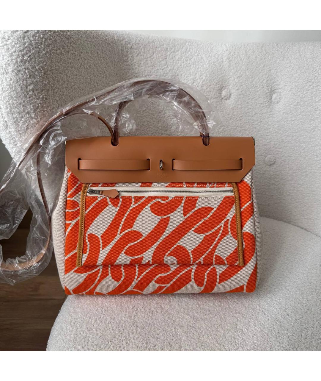 HERMES Оранжевая тканевая сумка через плечо, фото 3