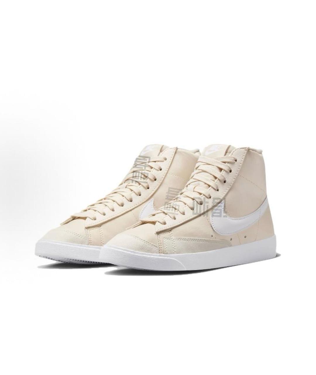 NIKE Бежевые кожаные высокие кроссовки / кеды, фото 3