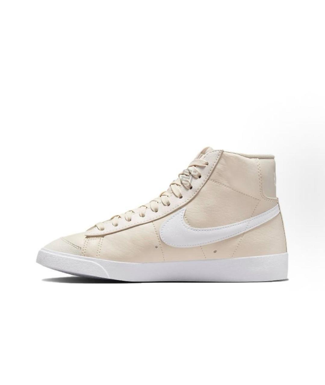 NIKE Бежевые кожаные высокие кроссовки / кеды, фото 2