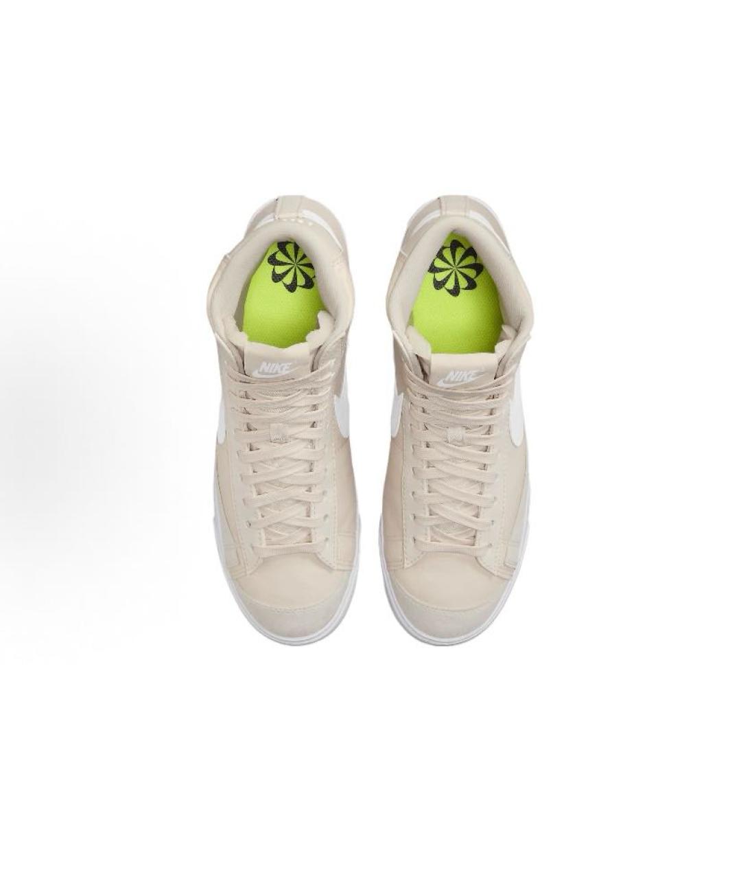 NIKE Бежевые кожаные высокие кроссовки / кеды, фото 4