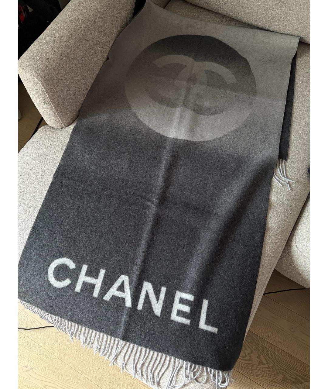 CHANEL Серый кашемировый шарф, фото 6
