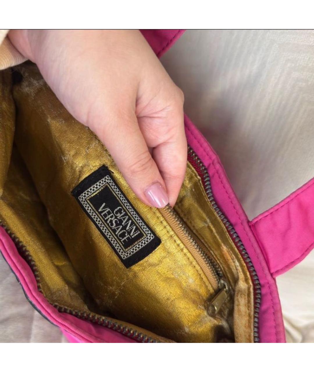 VERSACE Розовая тканевая пляжная сумка, фото 4