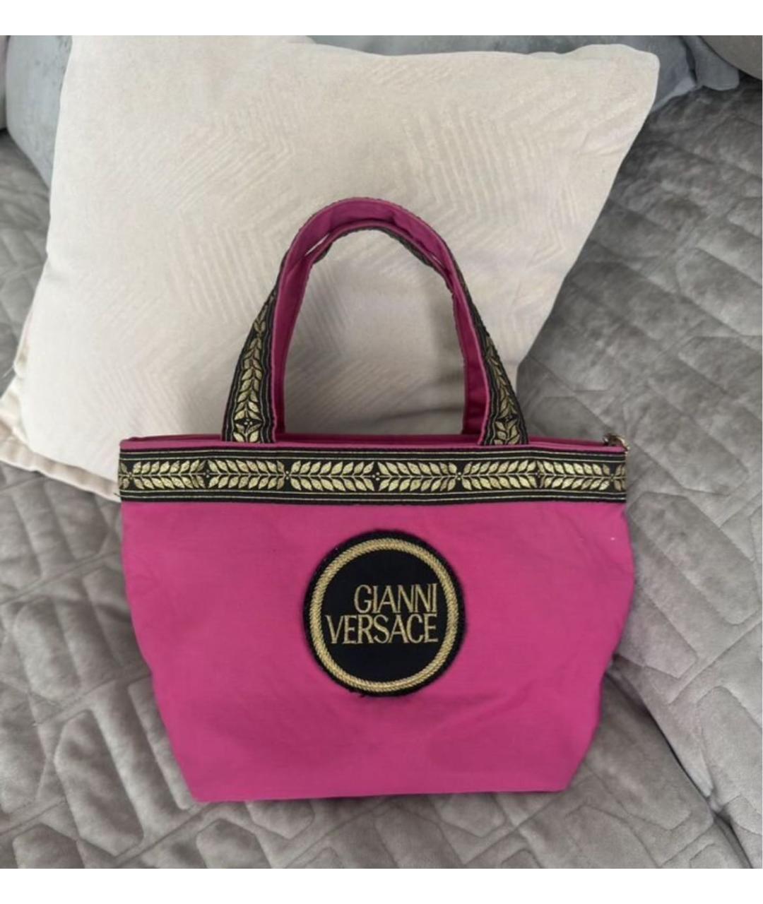 VERSACE Розовая тканевая пляжная сумка, фото 5
