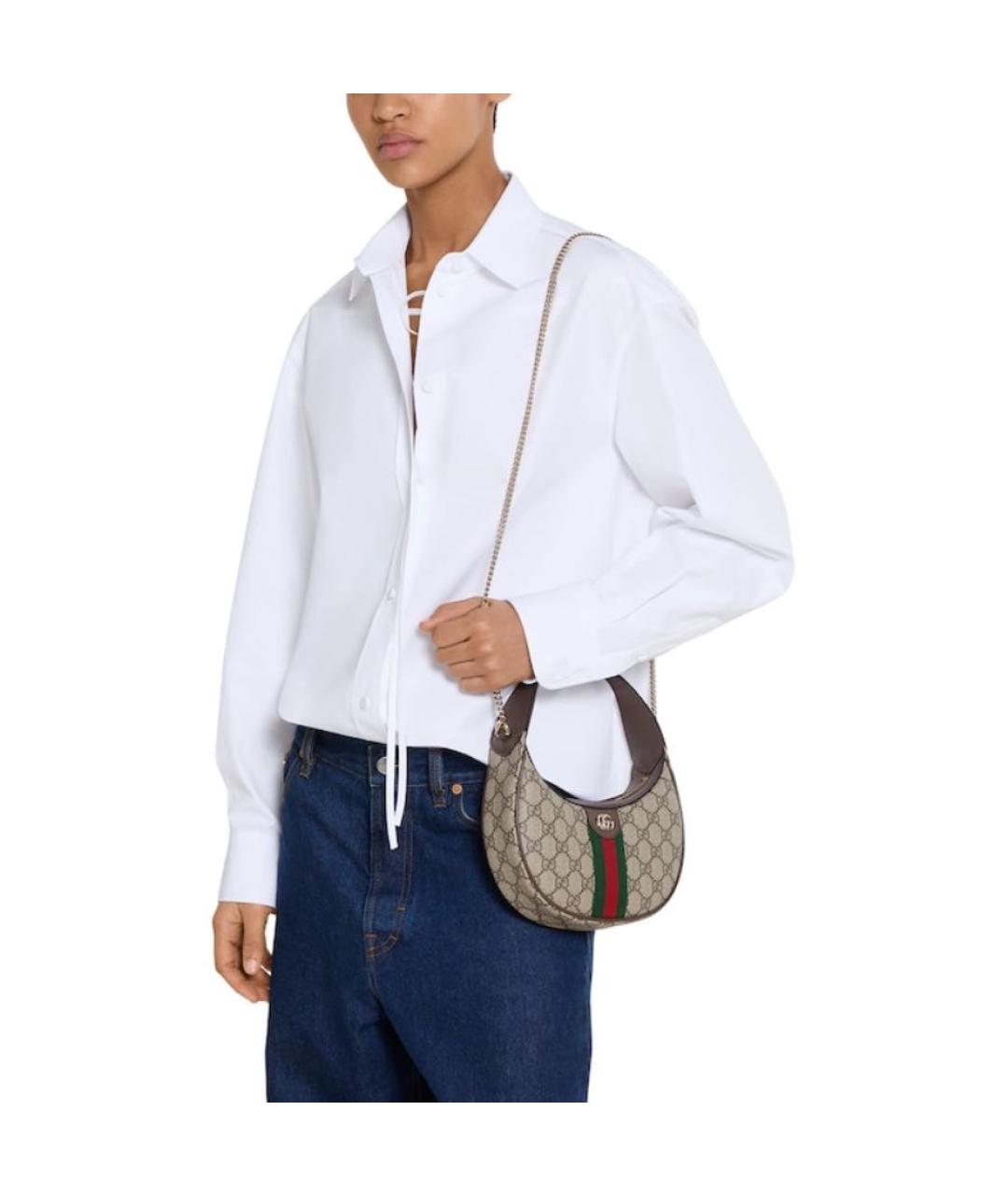 GUCCI Бежевая кожаная сумка с короткими ручками, фото 4