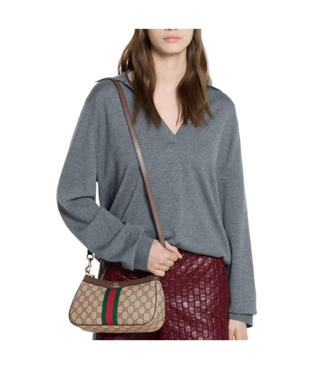 GUCCI Бежевая кожаная сумка через плечо, фото 4