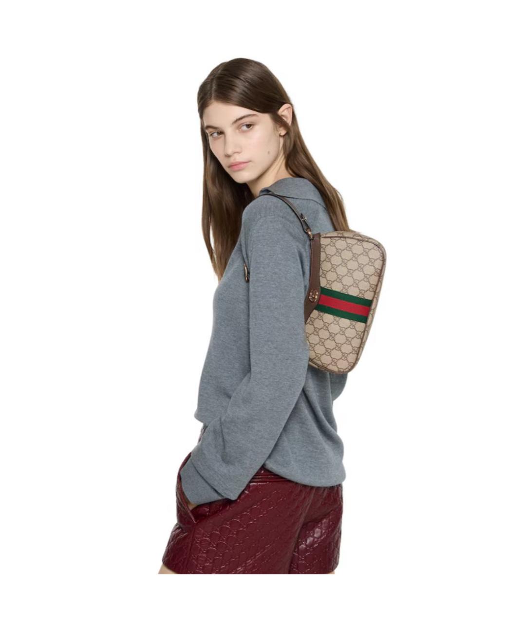GUCCI Бежевая кожаная сумка через плечо, фото 3