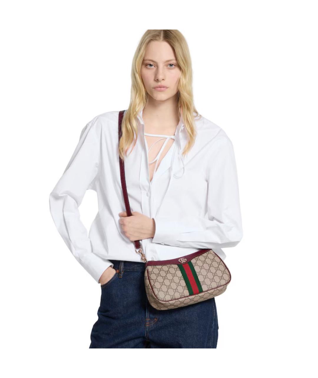 GUCCI Бежевая кожаная сумка через плечо, фото 4