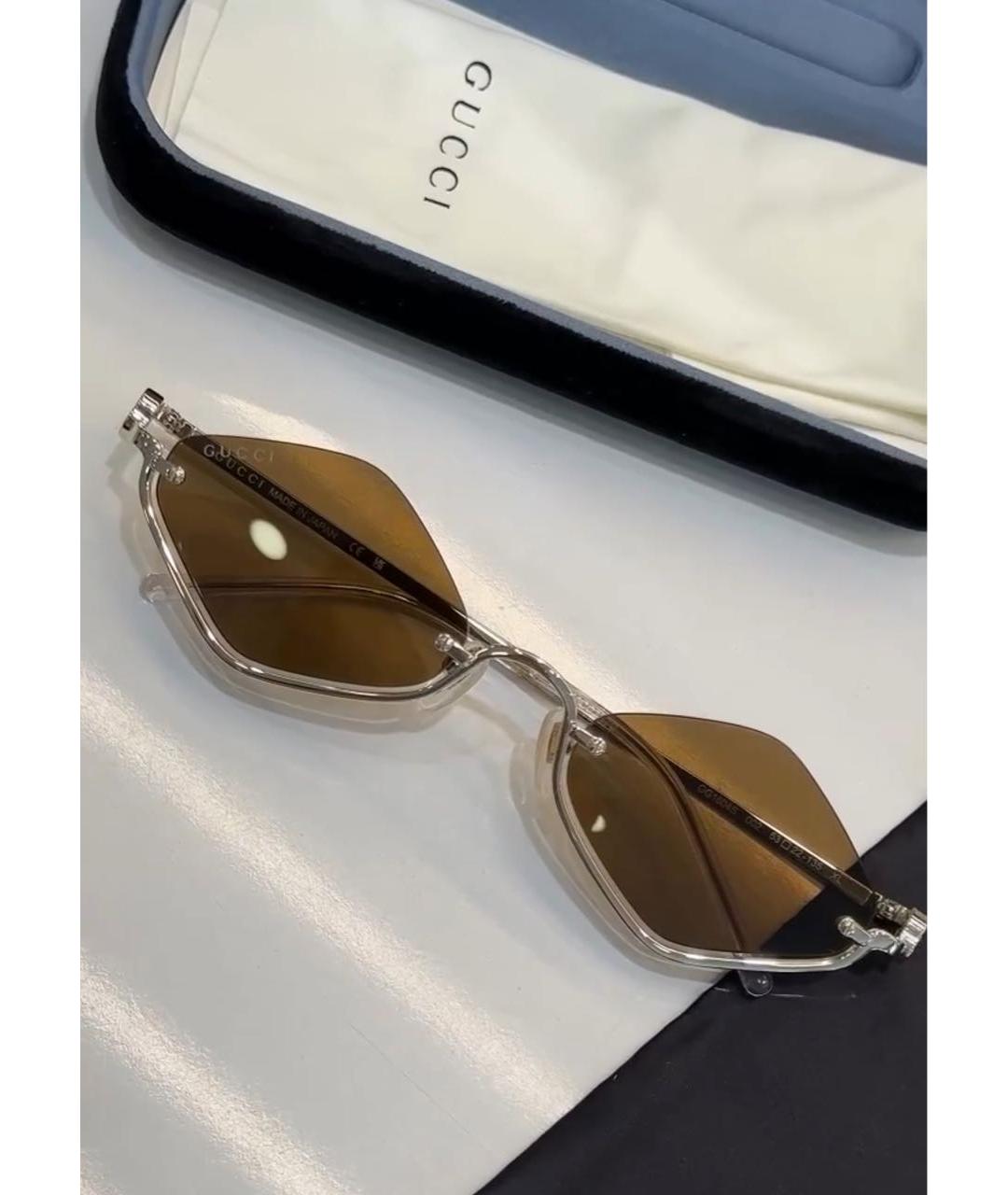 GUCCI Коричневые металлические солнцезащитные очки, фото 2