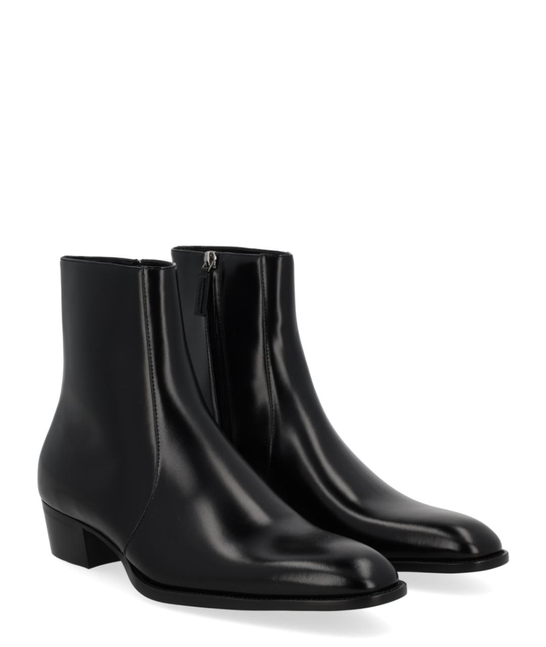 SAINT LAURENT Черные кожаные высокие ботинки, фото 2