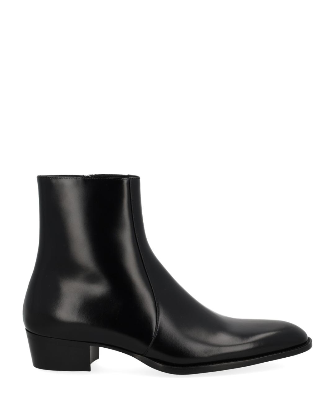 SAINT LAURENT Черные кожаные высокие ботинки, фото 1