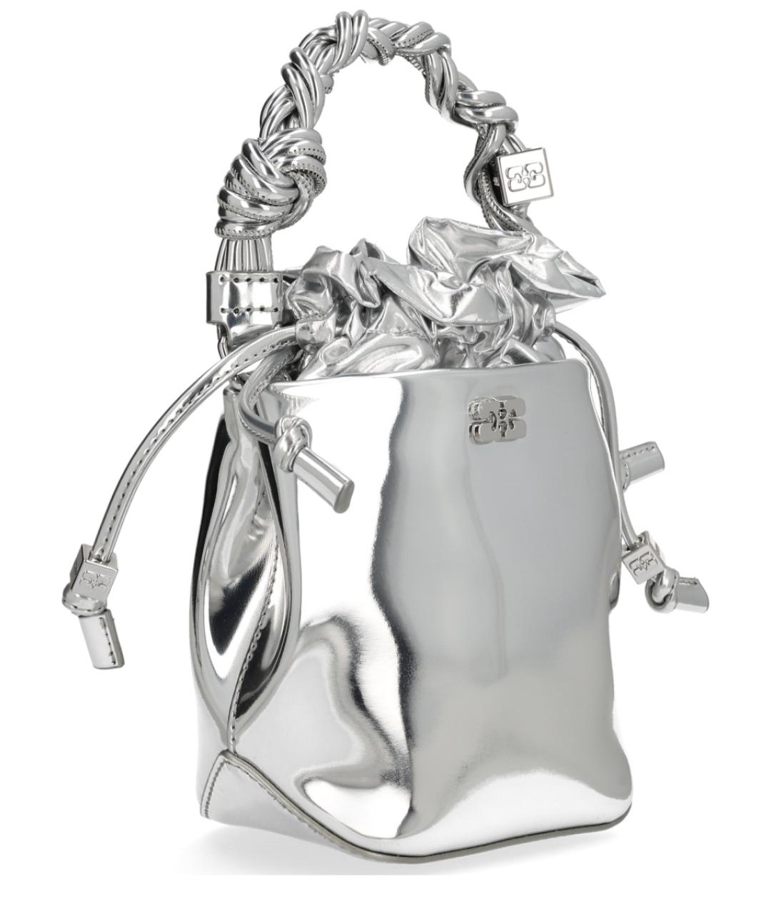 GANNI Серебряная кожаная сумка тоут, фото 4