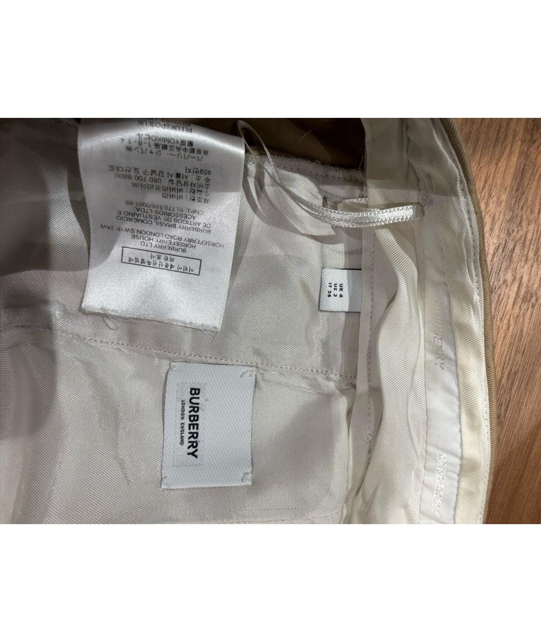 BURBERRY Бежевые хлопковые прямые брюки, фото 3
