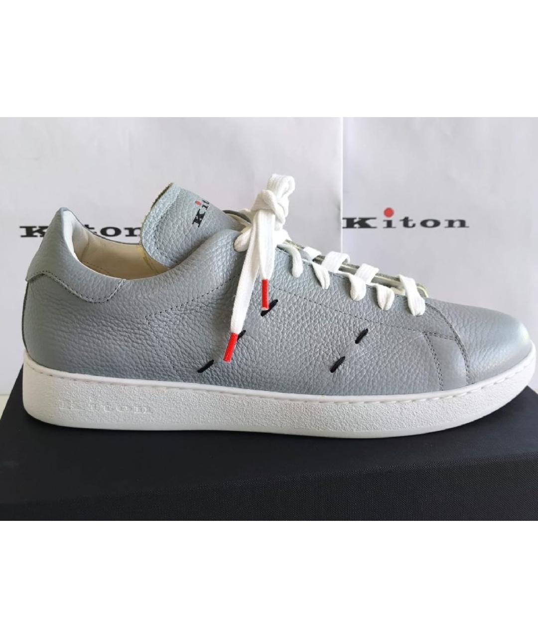 KITON Серые кожаные низкие кроссовки / кеды, фото 5