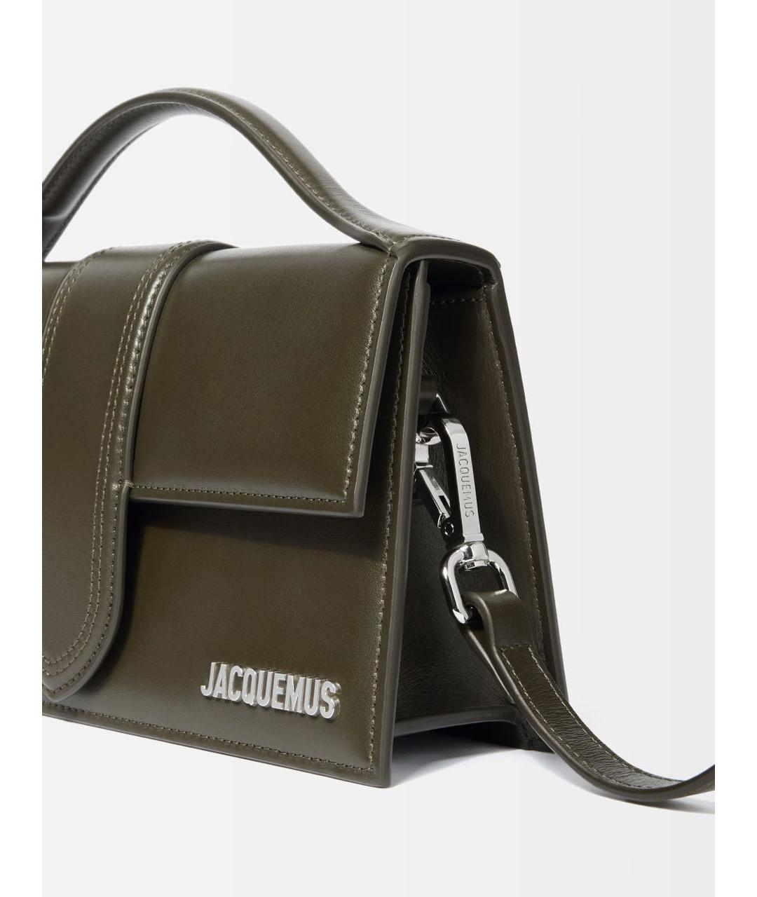 JACQUEMUS Хаки кожаная сумка с короткими ручками, фото 3