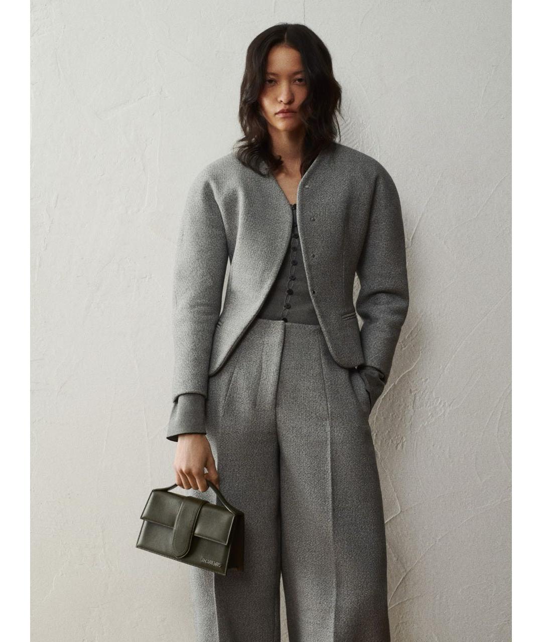 JACQUEMUS Хаки кожаная сумка с короткими ручками, фото 6