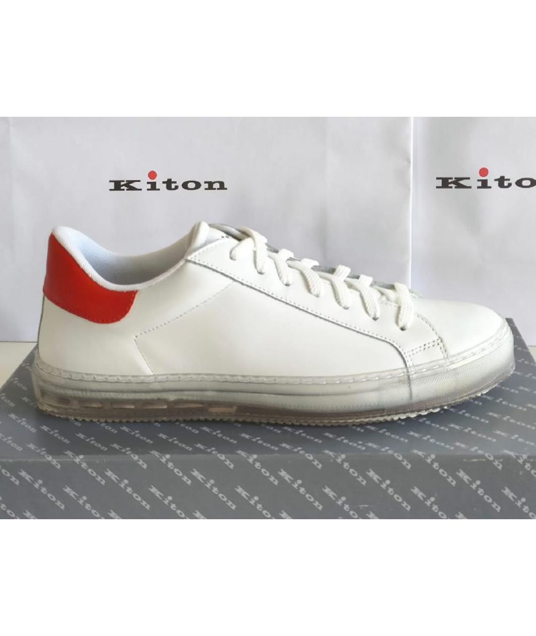 KITON Белые кожаные низкие кроссовки / кеды, фото 5