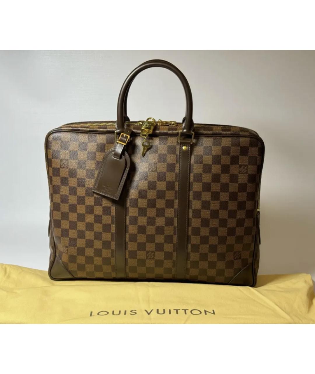LOUIS VUITTON Коричневый кожаный портфель, фото 7