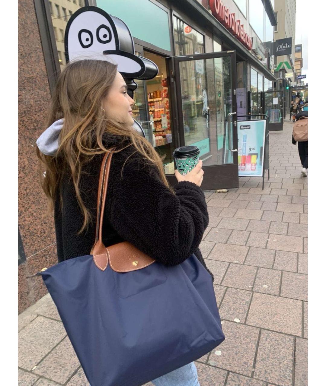 LONGCHAMP Темно-синяя тканевая сумка тоут, фото 3