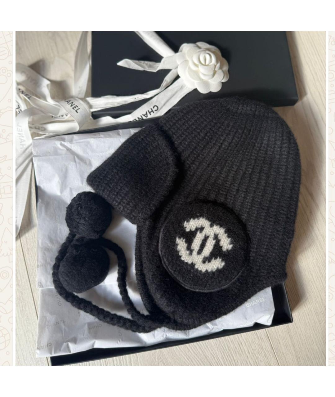 CHANEL Черная кашемировая шапка, фото 3