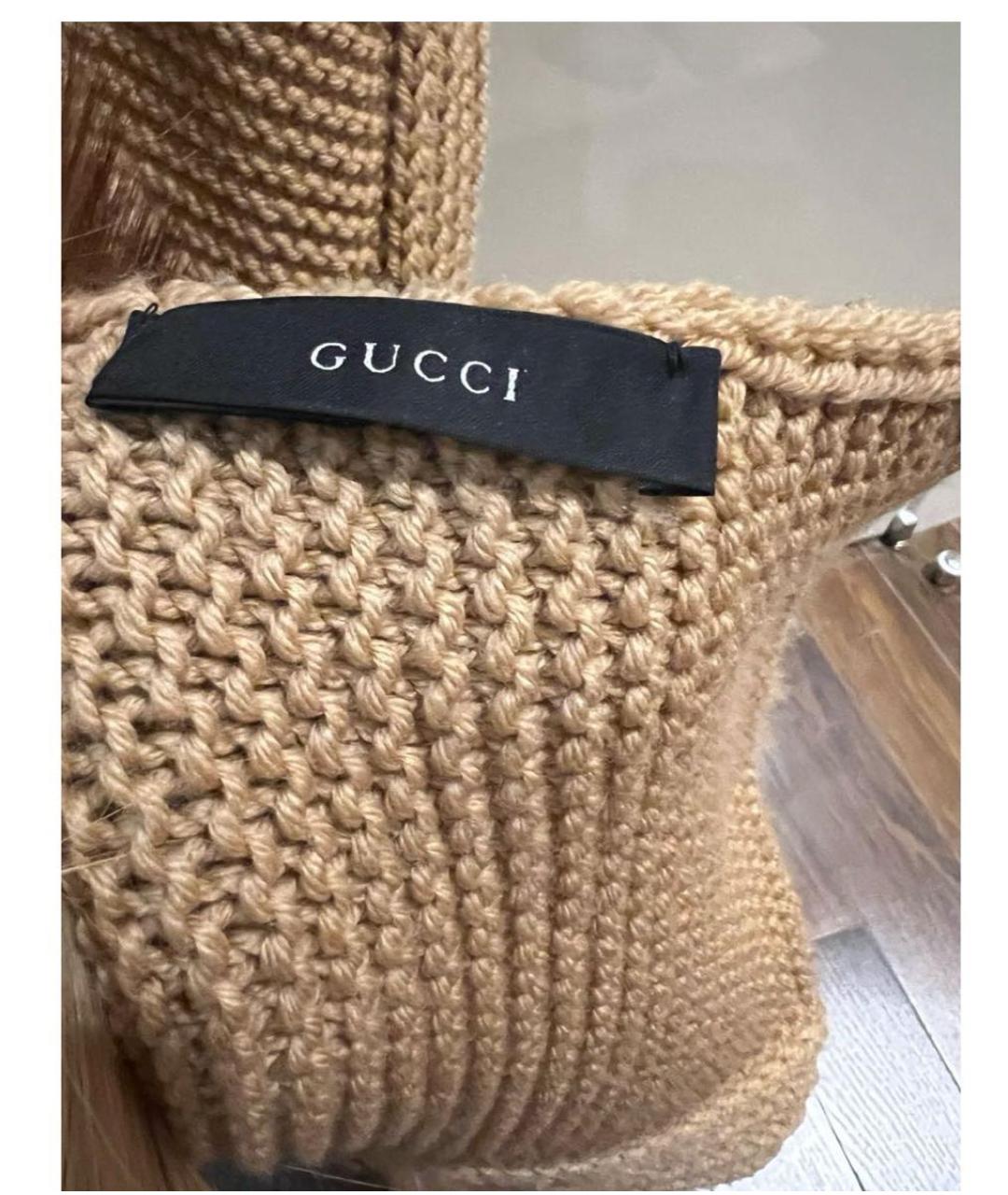 GUCCI Бежевый шерстяной шарф, фото 2