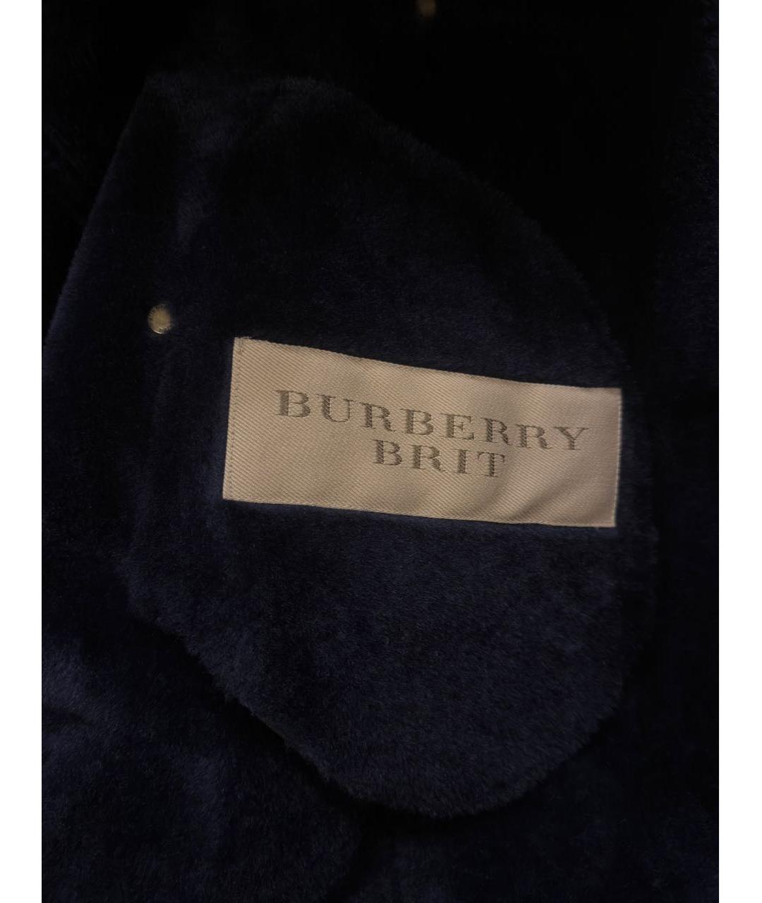 BURBERRY Темно-синяя кожаная дубленка, фото 3