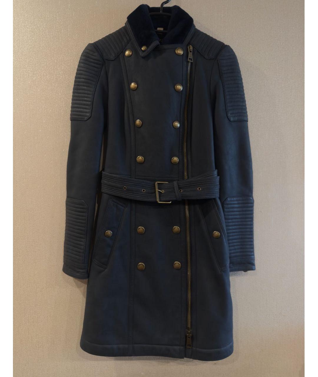 BURBERRY Темно-синяя кожаная дубленка, фото 8