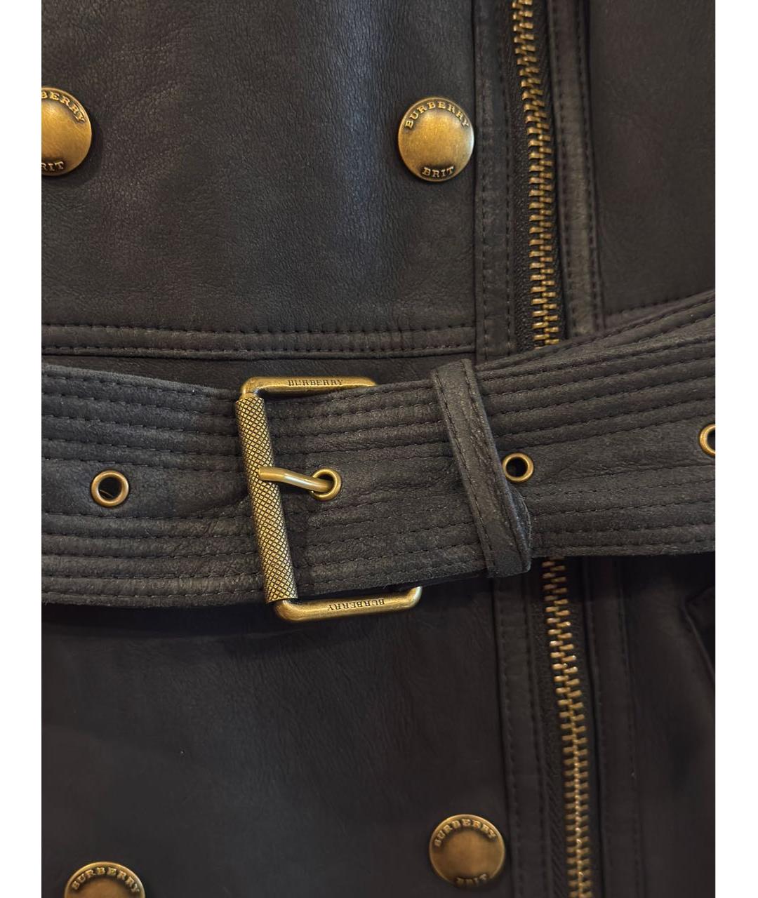 BURBERRY Темно-синяя кожаная дубленка, фото 5