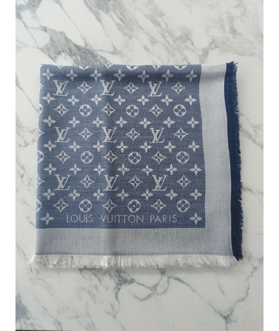 LOUIS VUITTON Синий шелковый платок, фото 10