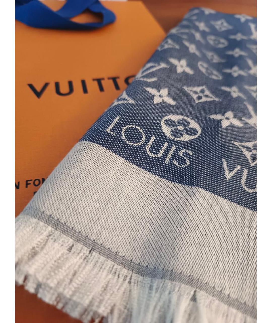 LOUIS VUITTON Синий шелковый платок, фото 4