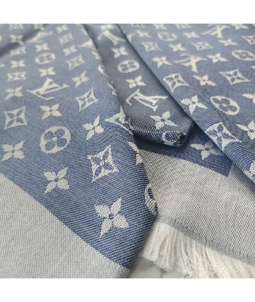 LOUIS VUITTON Синий шелковый платок, фото 8