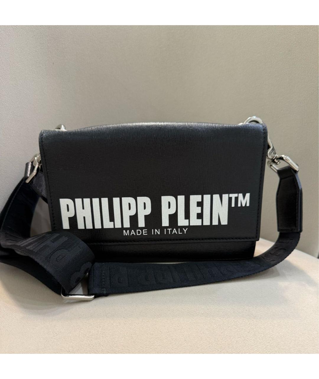 PHILIPP PLEIN Черная кожаная сумка через плечо, фото 5