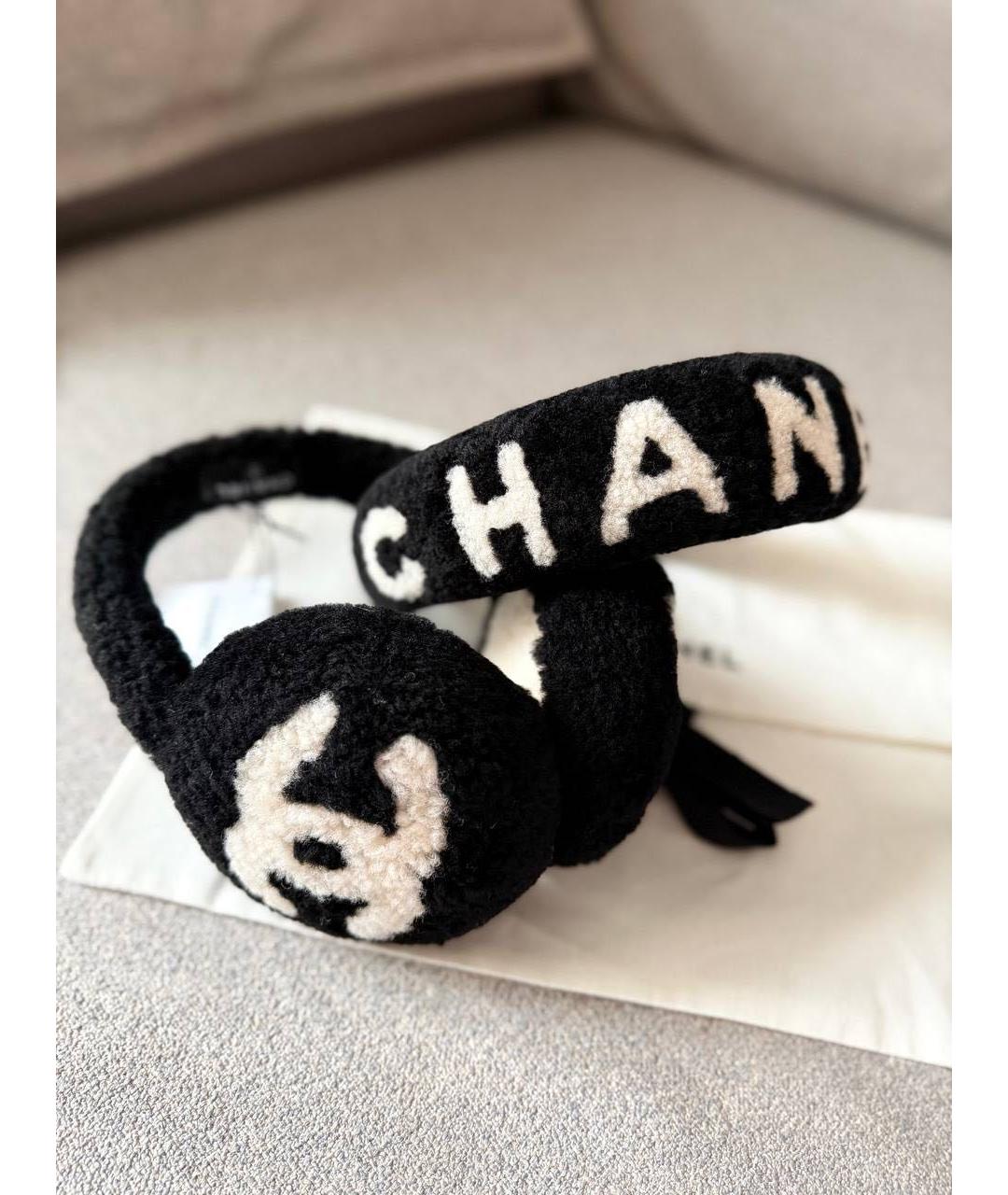 CHANEL Черные кашемировые наушники, фото 5