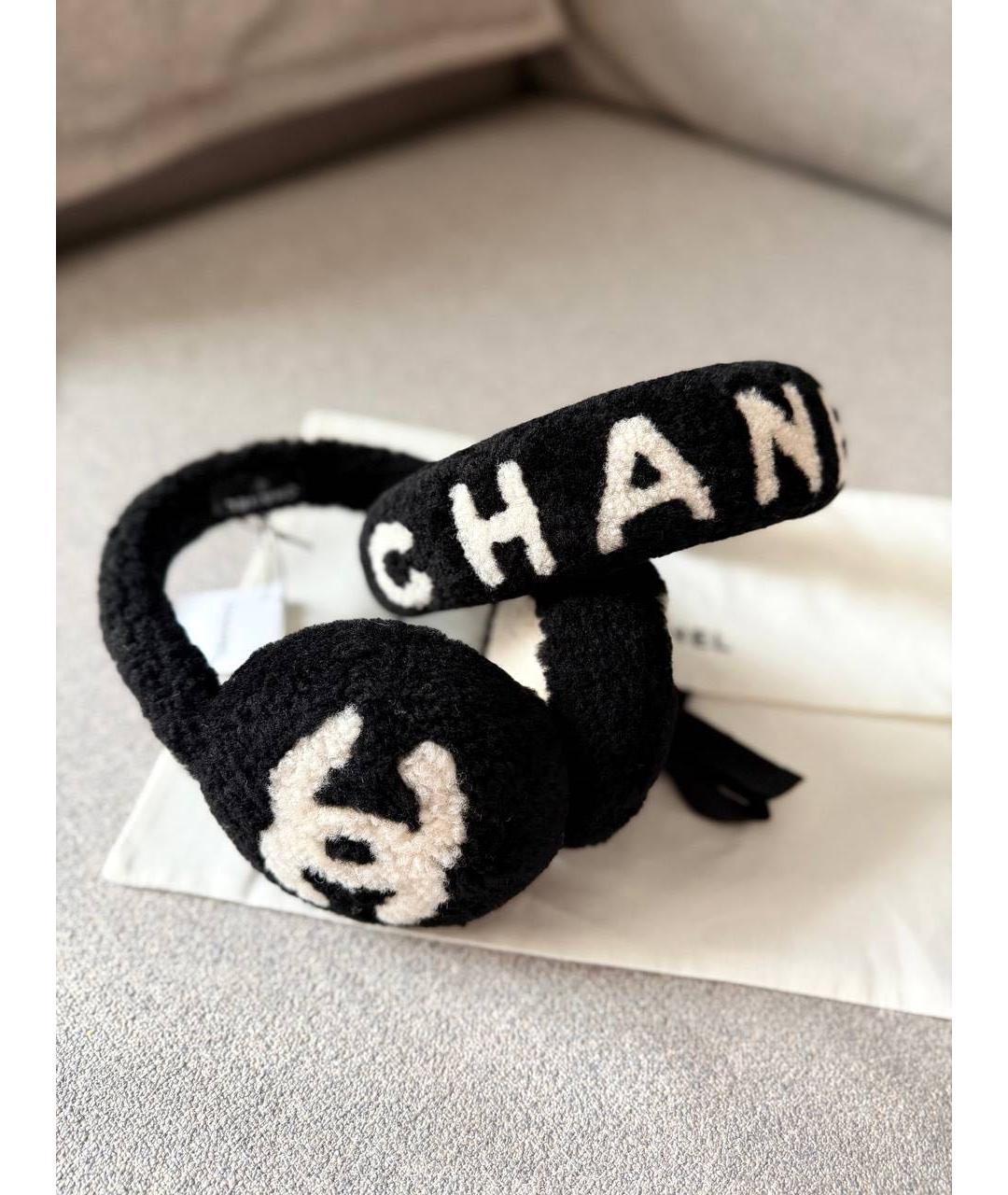 CHANEL Черные кашемировые наушники, фото 7