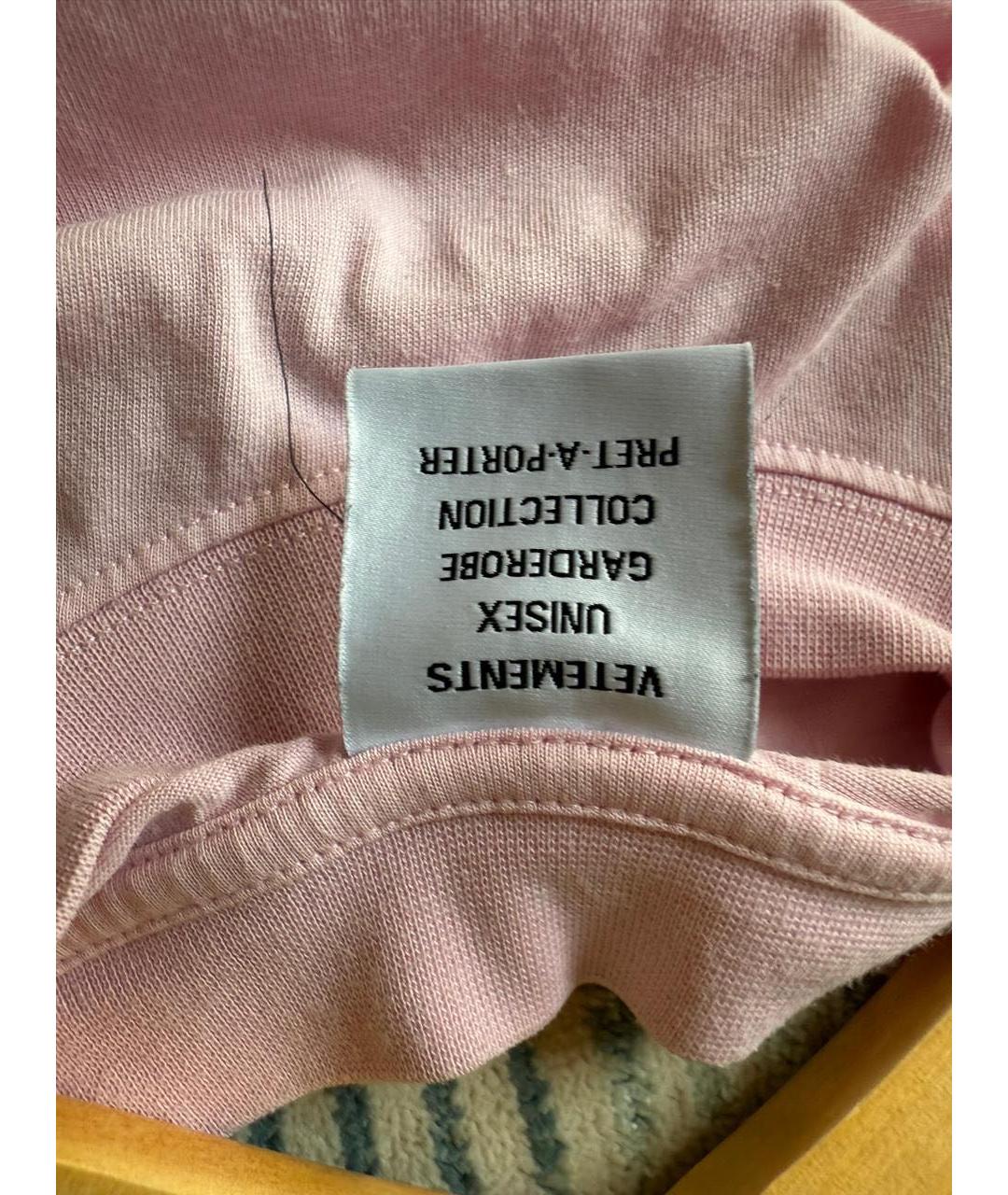 VETEMENTS Розовая хлопковая футболка, фото 3