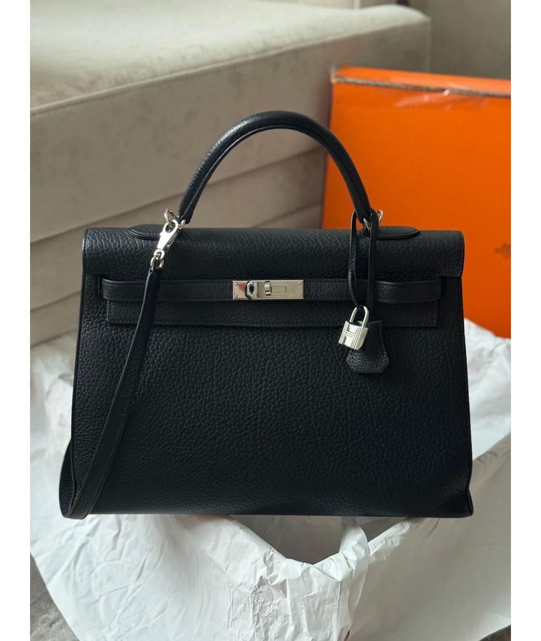 HERMES Черная кожаная сумка с короткими ручками, фото 9