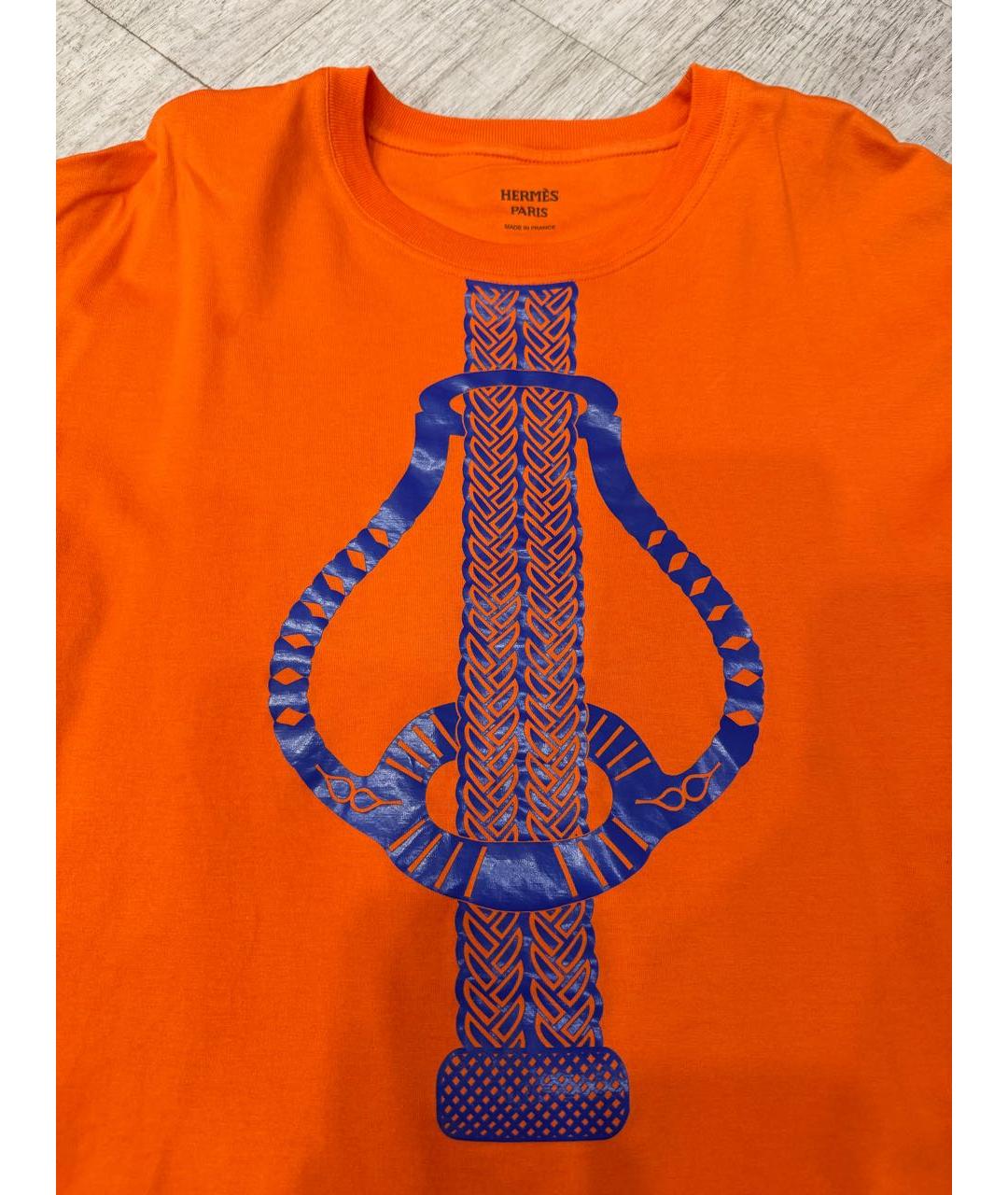 HERMES Оранжевая хлопковая футболка, фото 4